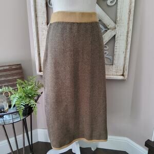 Ninety Women's Pull on Elastic Waist Stretch Knit Midi Skirt Herringbone Brown